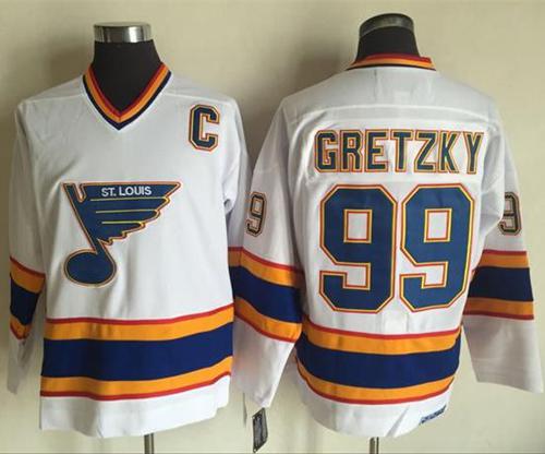 Blues #99 Wayne Gretzky White/Yellow CCM Throwback Stitched NHL Jersey - Click Image to Close